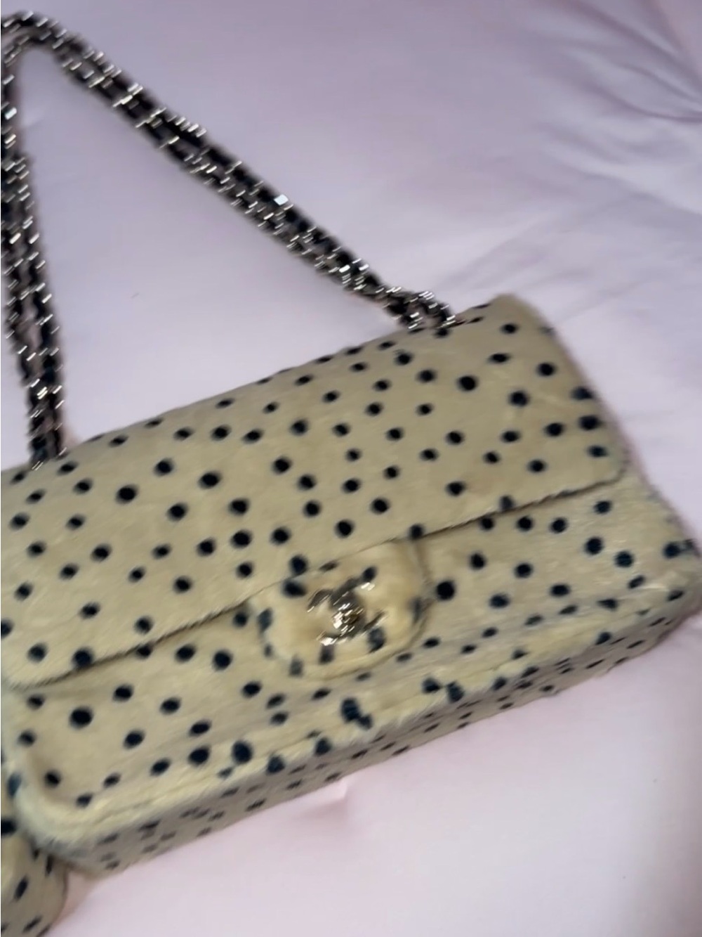 Cream Polka Dot Shoulder Bag with Chain Strap